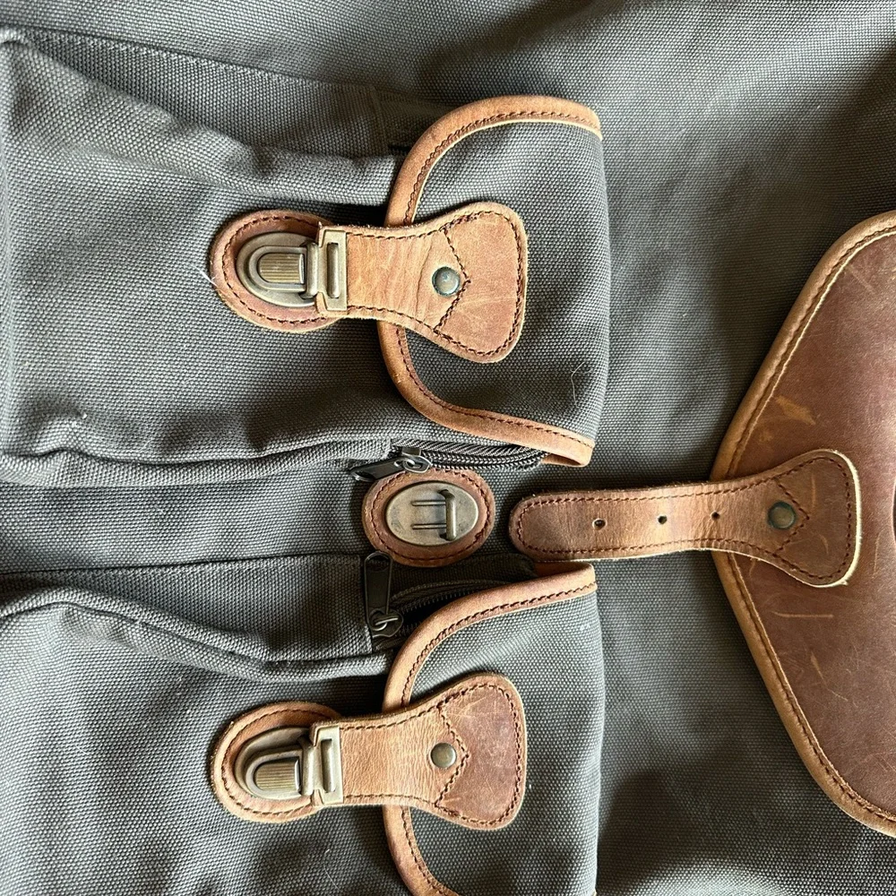 Vintage High Sierra Olive Canvas Backpack with Brown Leather Trim